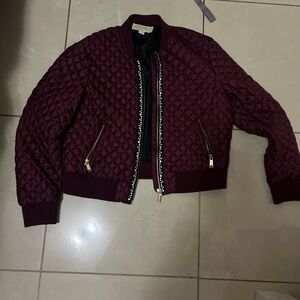 Michael Kors Size L Quilted Burgundy Jacket